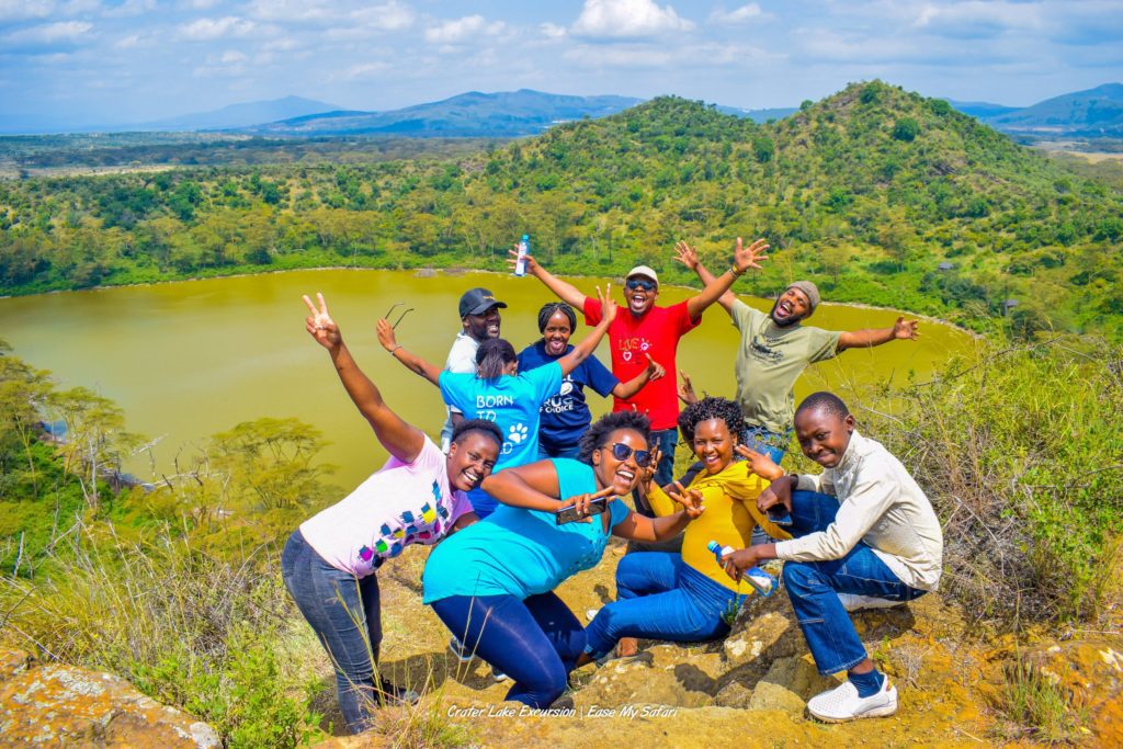 A group of travel enthusiasts at Crater Lake in Naivasha