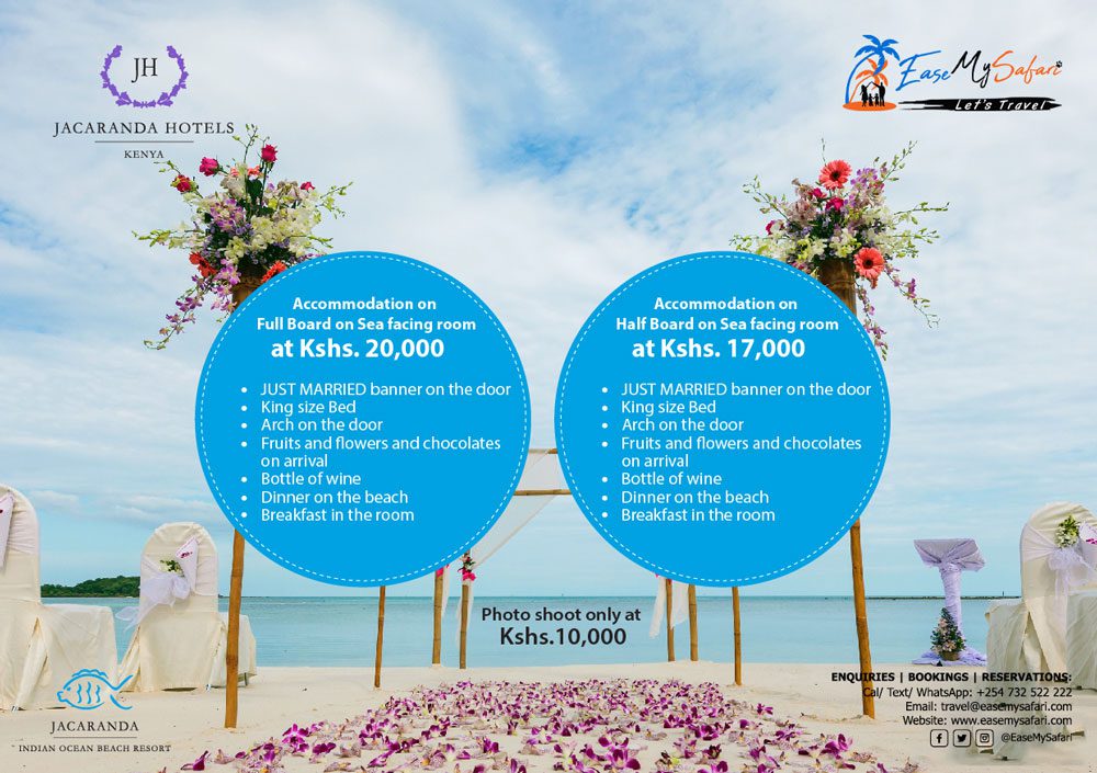 2022 Honey Mooners Package at Jacaranda Indian Ocean Beach Resort, Diani