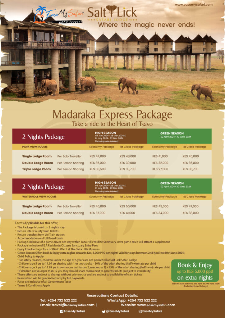 Madaraka Express Package- Salt Lick Safari Lodge 2024