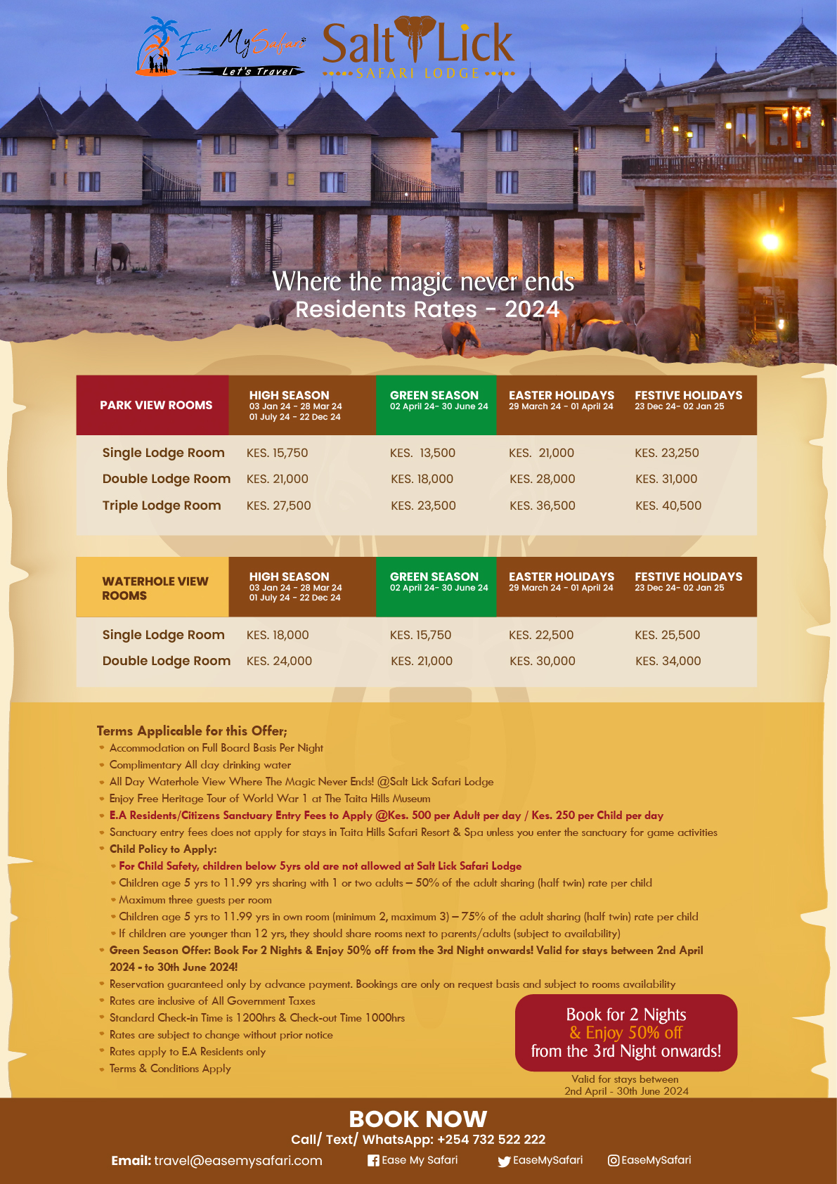 Salt Lick Safari Lodge - Resident Rate Card - 2024